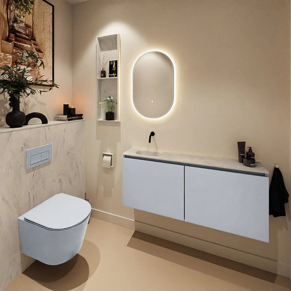 Mondiaz Ture DLux toiletmeubel 120cm clay met wastafel opalo links zonder kraangat