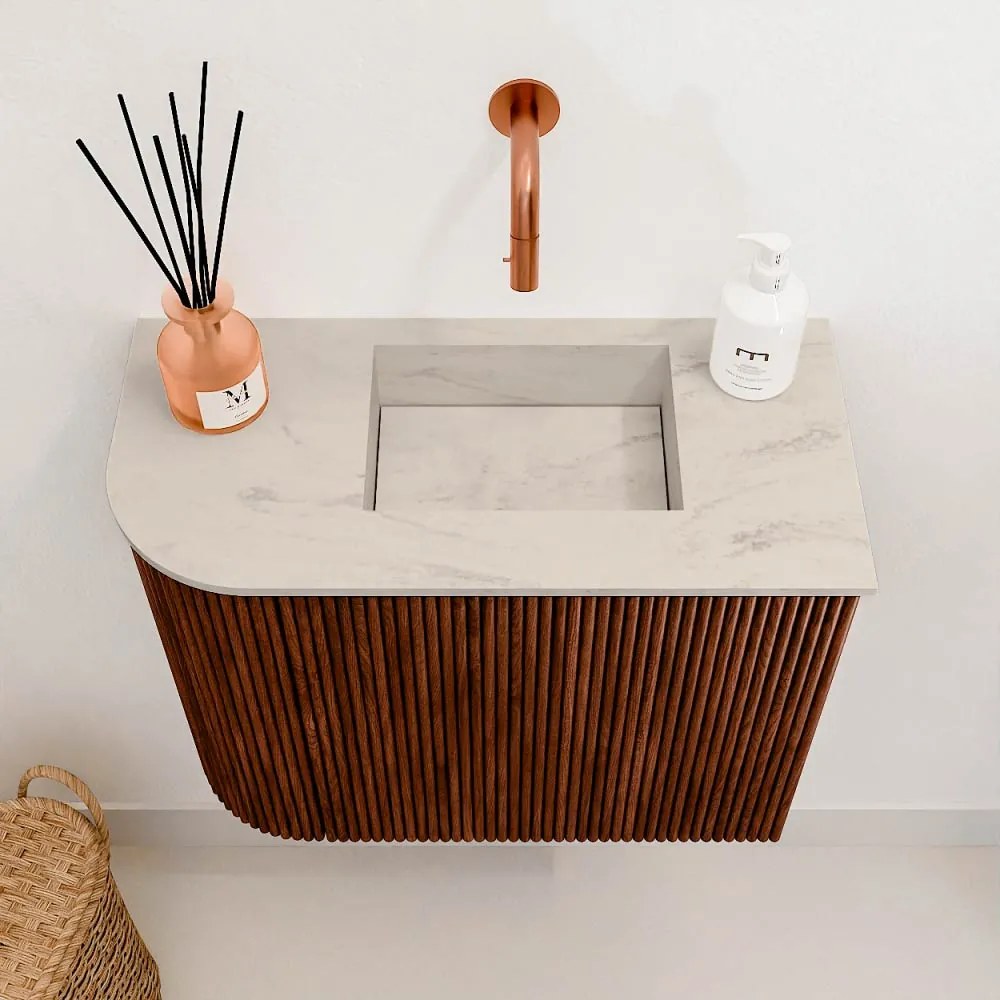 Mondiaz Joya DLux 50cm toiletmeubel ronding links ruby met wastafel faye rechts zonder kraangat opalo