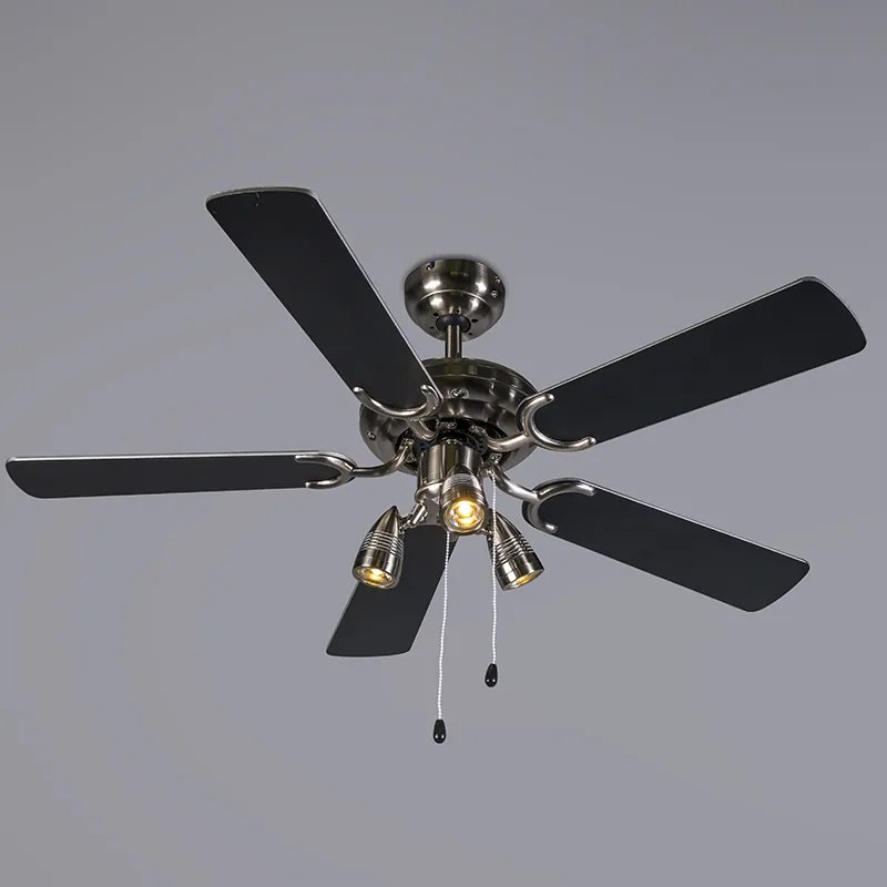 Plafondventilator met lamp staal 110cm 3-lichts met trekschakelaar - Mistral Modern GU10 rond Binnenverlichting Lamp