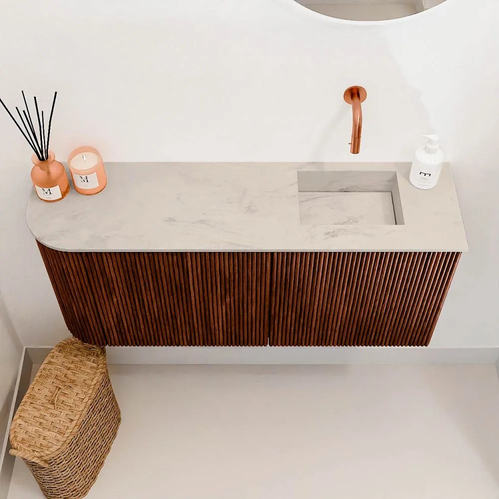 Mondiaz Joya DLux 90cm toiletmeubel ronding links ruby met wastafel faye rechts zonder kraangat opalo