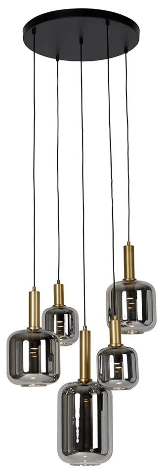 Hanglamp zwart met goud met smoke glas incl. 5 PUCC - Zuzanna Modern E27 rond Binnenverlichting Lamp