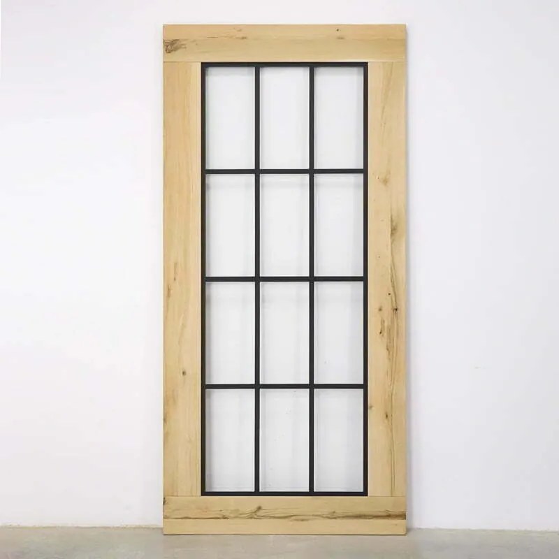 Houten Schuifdeur -  Met Glas (onbehandeld) - Zwart - Incl. Rails