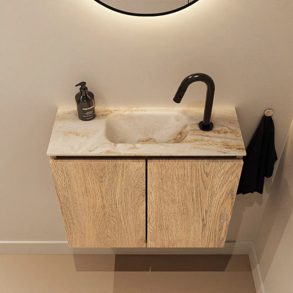 Mondiaz Ture DLux toiletmeubel 60cm washed oak met wastafel frappe midden met kraangat