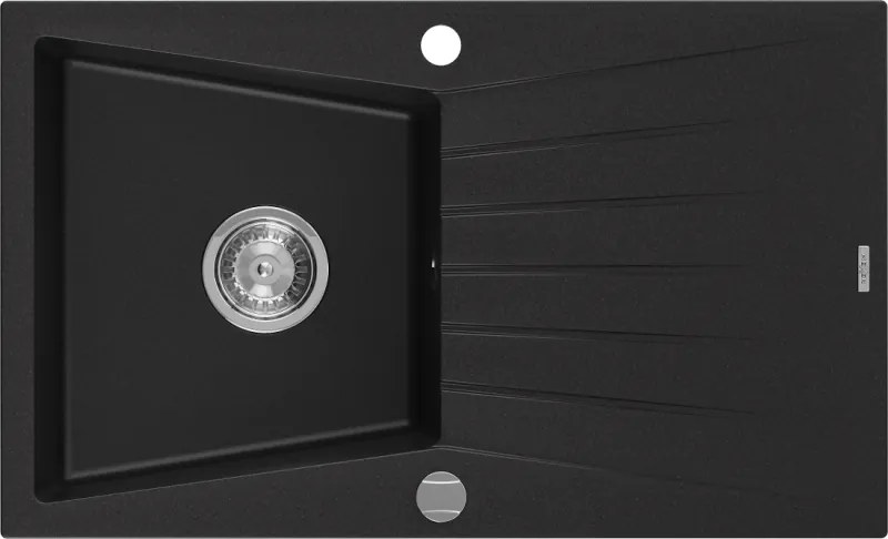 Mexen Cesar granitische gootsteen 1-kompartiment met afdruiprek 775 x 470 mm, zwart, chroom sifon - 6514771010-77