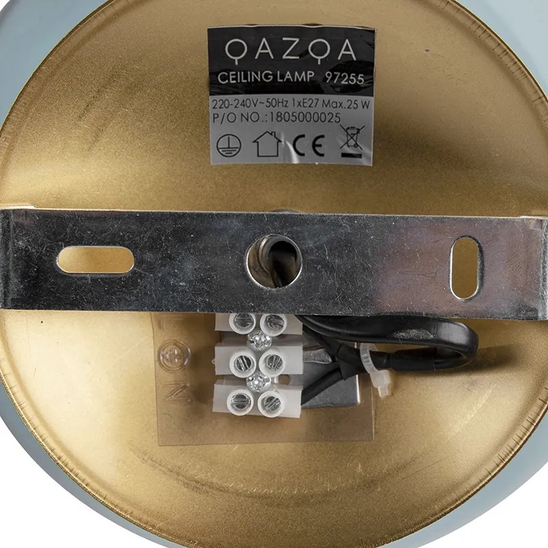 Art Deco plafondlamp messing met blauw glas - Pallon