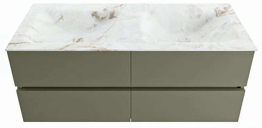 Mondiaz Vica DLux badmeubel 120cm army 4 lades met wastafel frappe dubbel zonder kraangat
