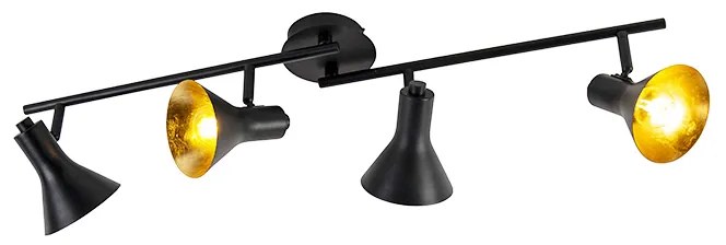 Moderne spot zwart met goud 4-lichts - Magno