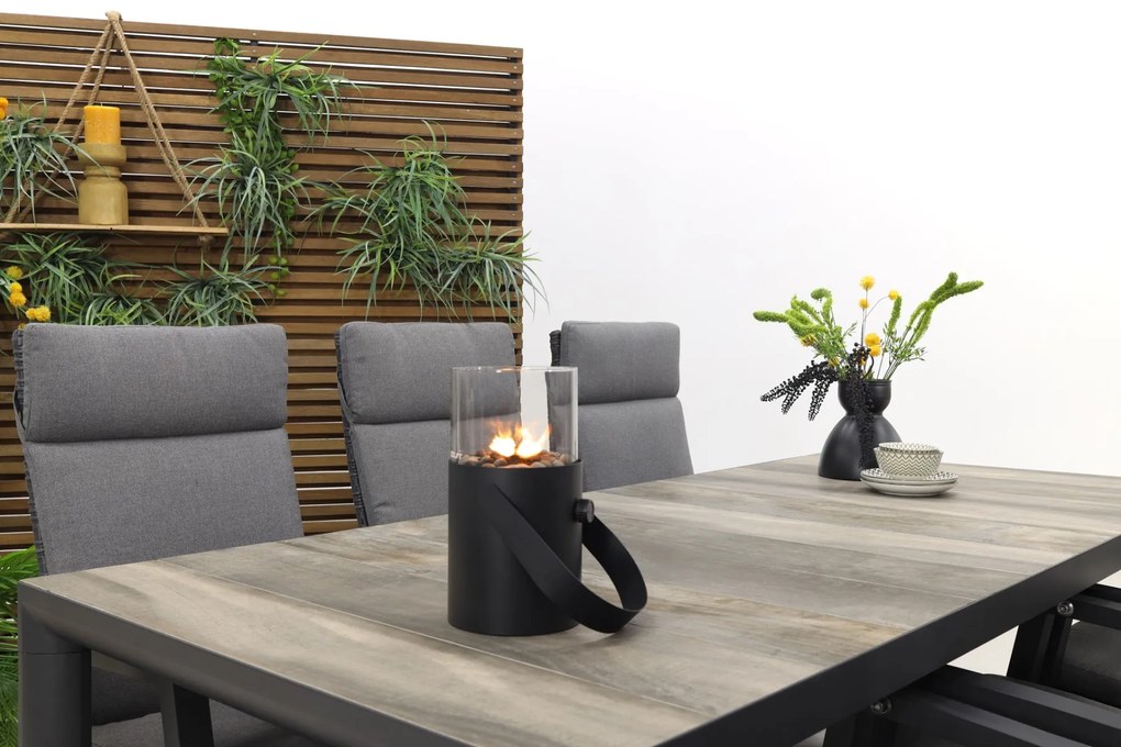 Darwin/Kings 6-persoons wicker verstelbare tuinset 220x100 cm. - Antraciet/Houtlook