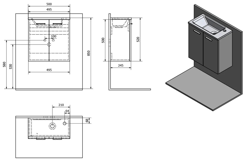 Aqualine Zoja toilet onderkast 50x25x50cm wit