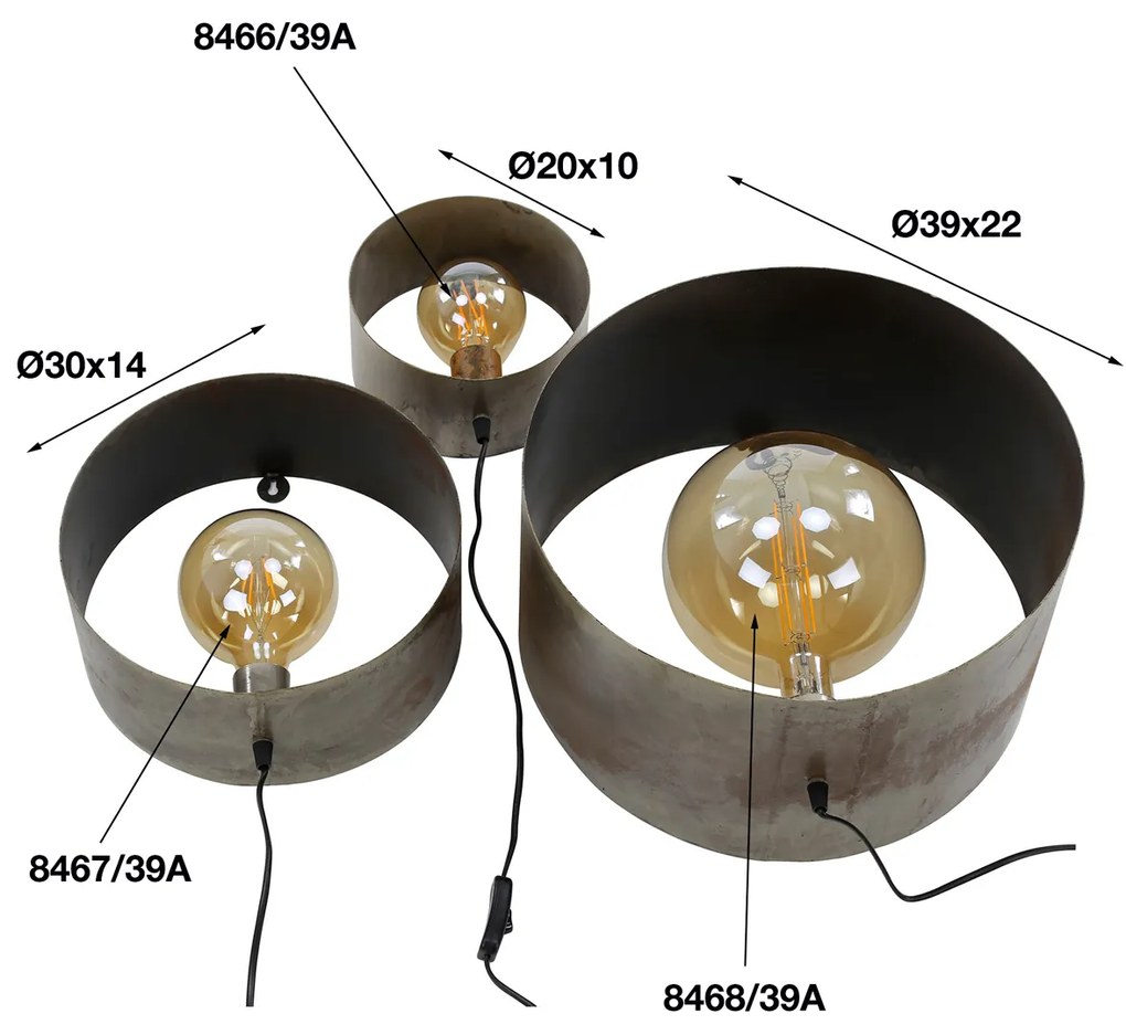Set Van 3 Ronde Wandlampen Industrieel