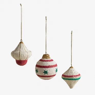 Set Van 3 Handgemaakte Kerstornamenten Van Papier-maché Bemot Beige – Crème - Sklum