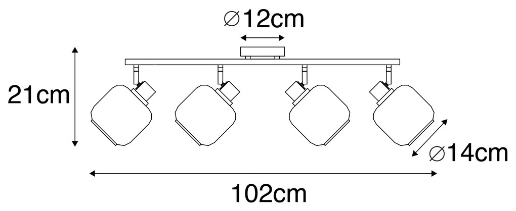 Plafondspot zwart met goud met smoke glas 4-lichts - Zuzanna