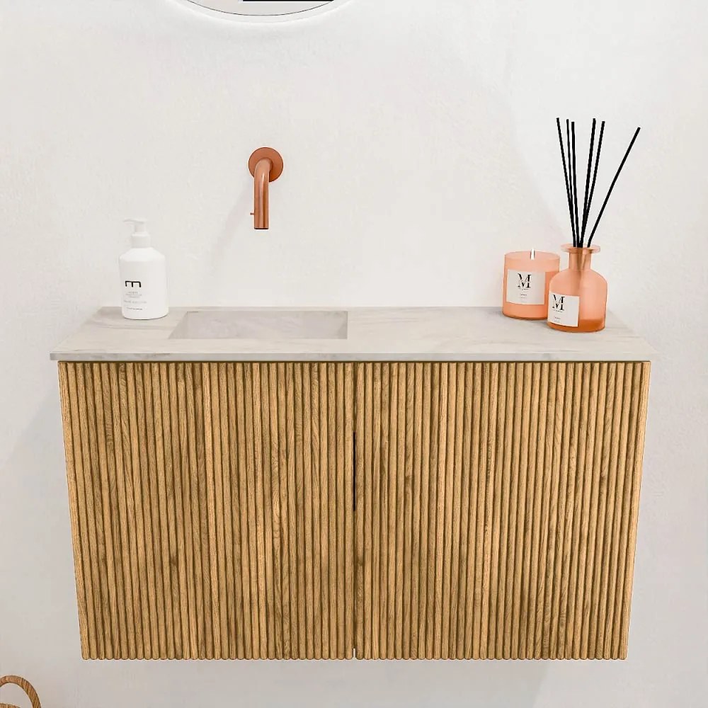 Mondiaz Joya DLux 70cm toiletmeubel oak met wastafel faye links zonder kraangat ostra