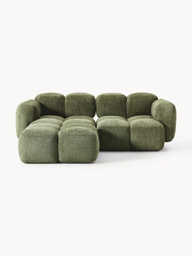 Modulaire teddy bouclé bank Tayla (2-zits) met poef (links/rechts)