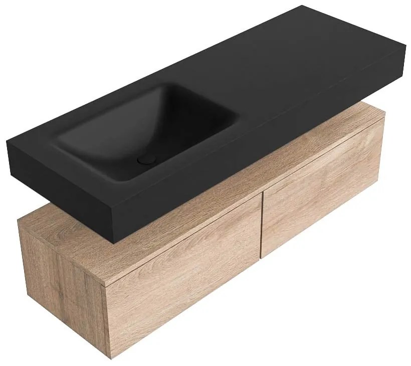 Zaro Alan badmeubel 130cm washed oak 2 lades met vrijhangende wastafel cloud links 1 kraangat urban