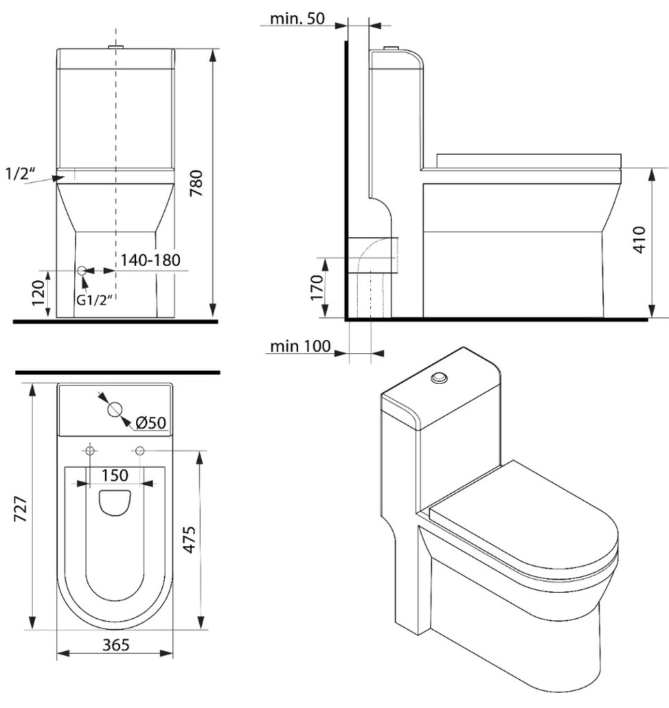 Sapho Hubert staand toilet duoblok PK wit