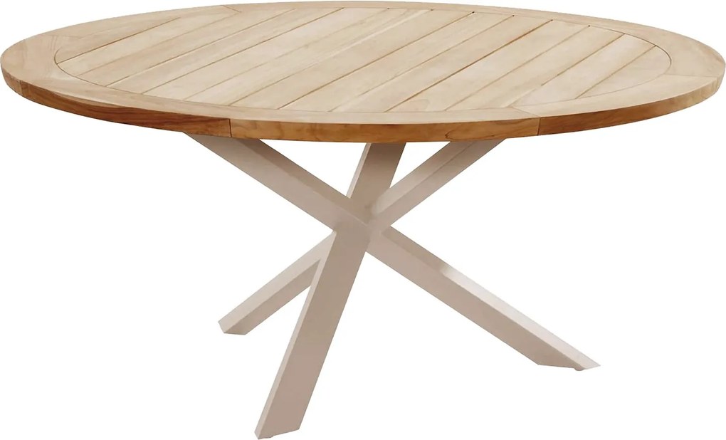 4 Seasons Outdoor Fabrice tuinset latte met Prado tafel met teak blad Ø 160 cm SALE Tuinset beige weerbestendig