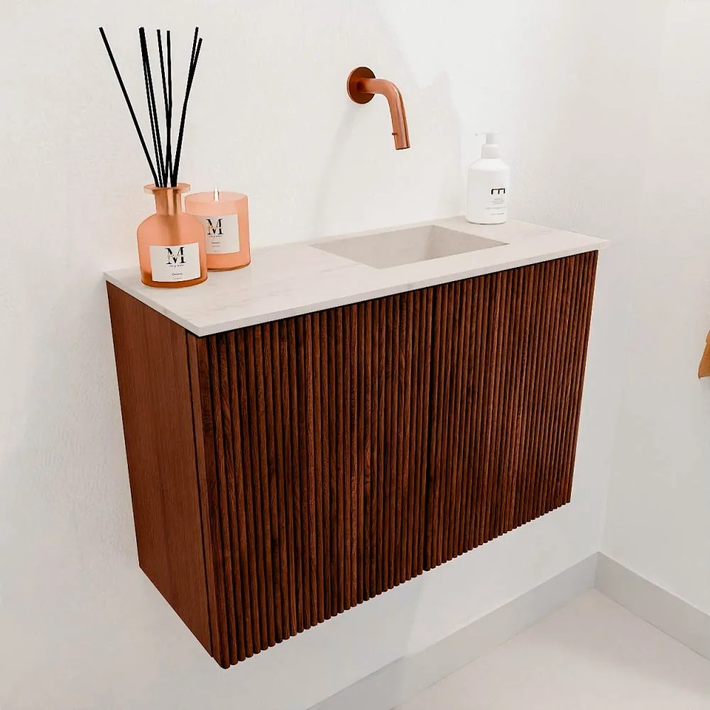 Mondiaz Joya DLux 60cm toiletmeubel ruby met wastafel faye rechts zonder kraangat meli