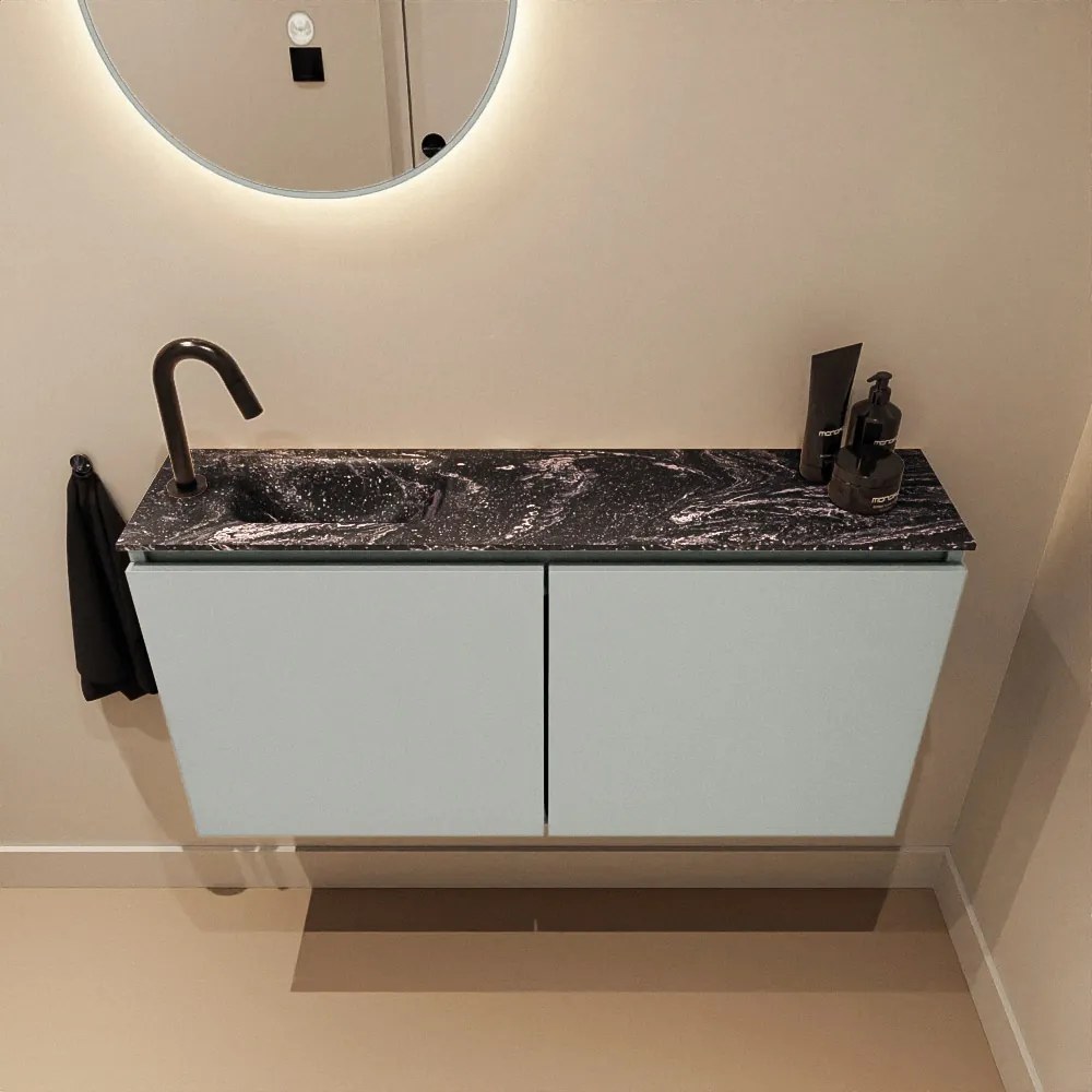 Mondiaz Ture DLux toiletmeubel 100cm greey met wastafel lava links met kraangat