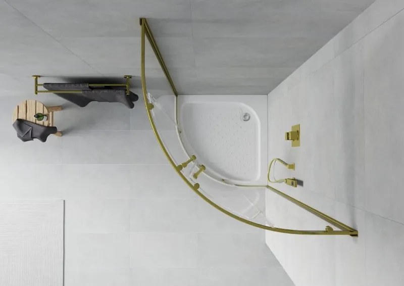 Mexen Rio douchecabine halfrond 80 x 80 cm, transparant, goud + douchebak, wit - 863-080-080-50-00-4710
