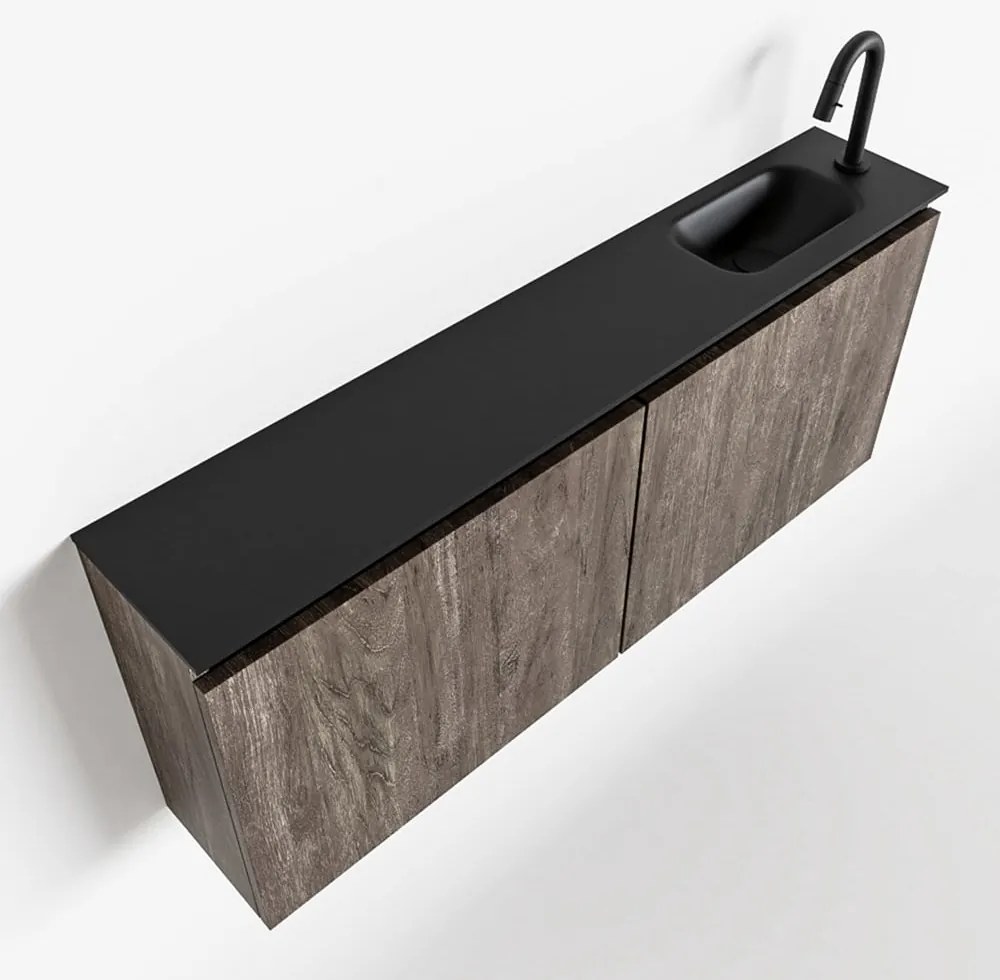 Mondiaz Ture 120cm toiletmeubel dark brown met wastafel urban rechts 1 kraangat
