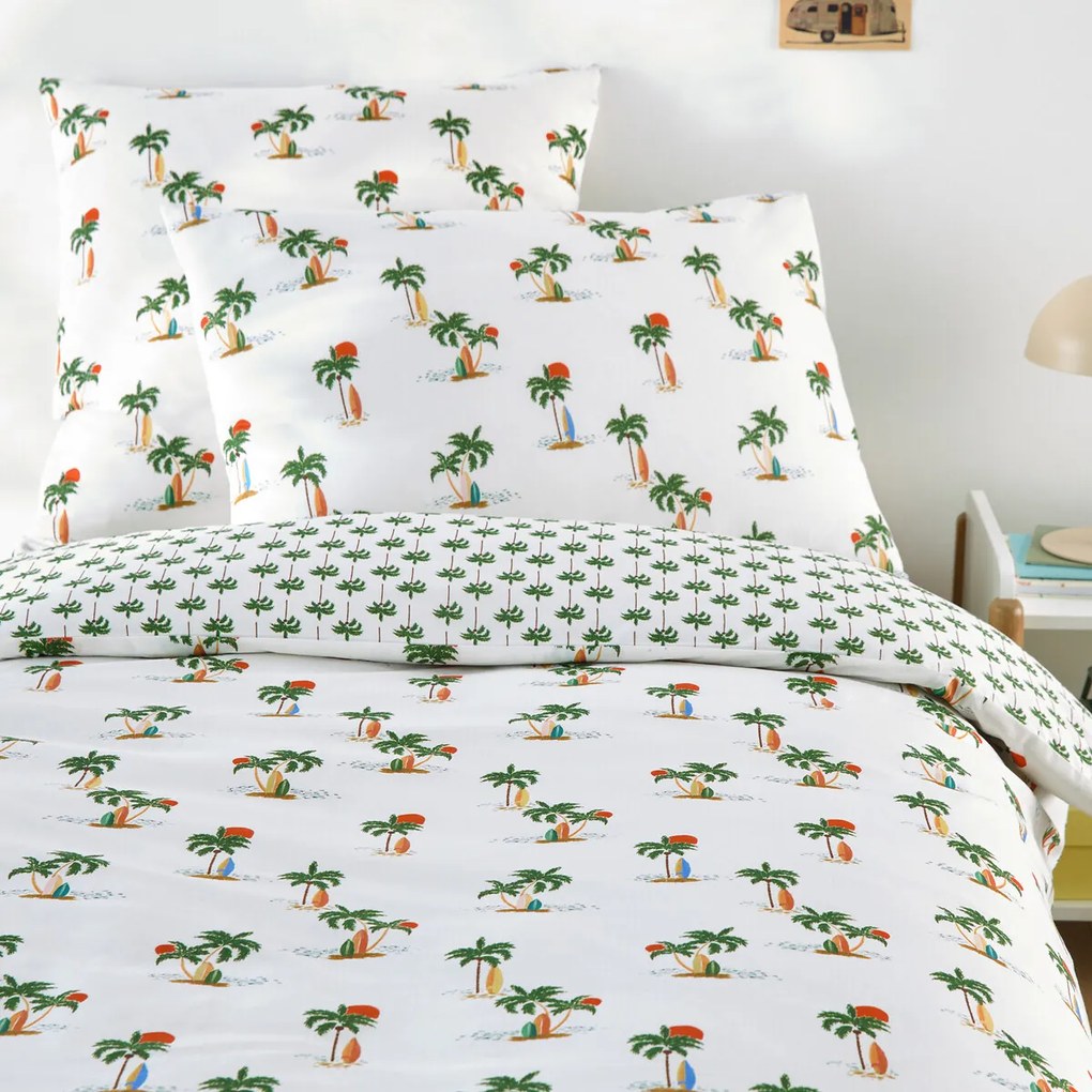 Kinderdekbedovertrek, 50% gerecycled katoen, palmboomprint, TAPAHI