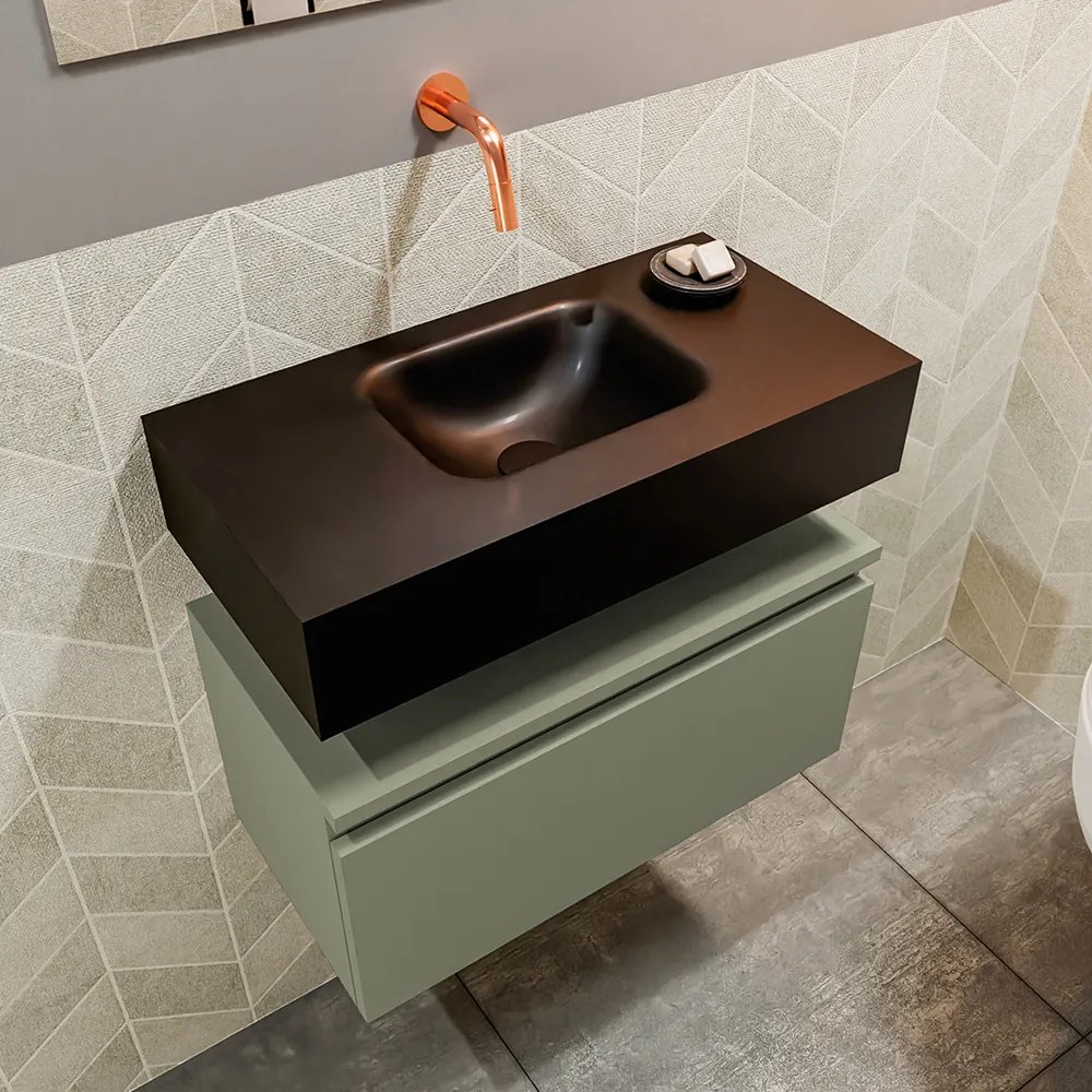 Mondiaz Andor toiletmeubel 60cm army met zwarte wastafel midden zonder kraangat