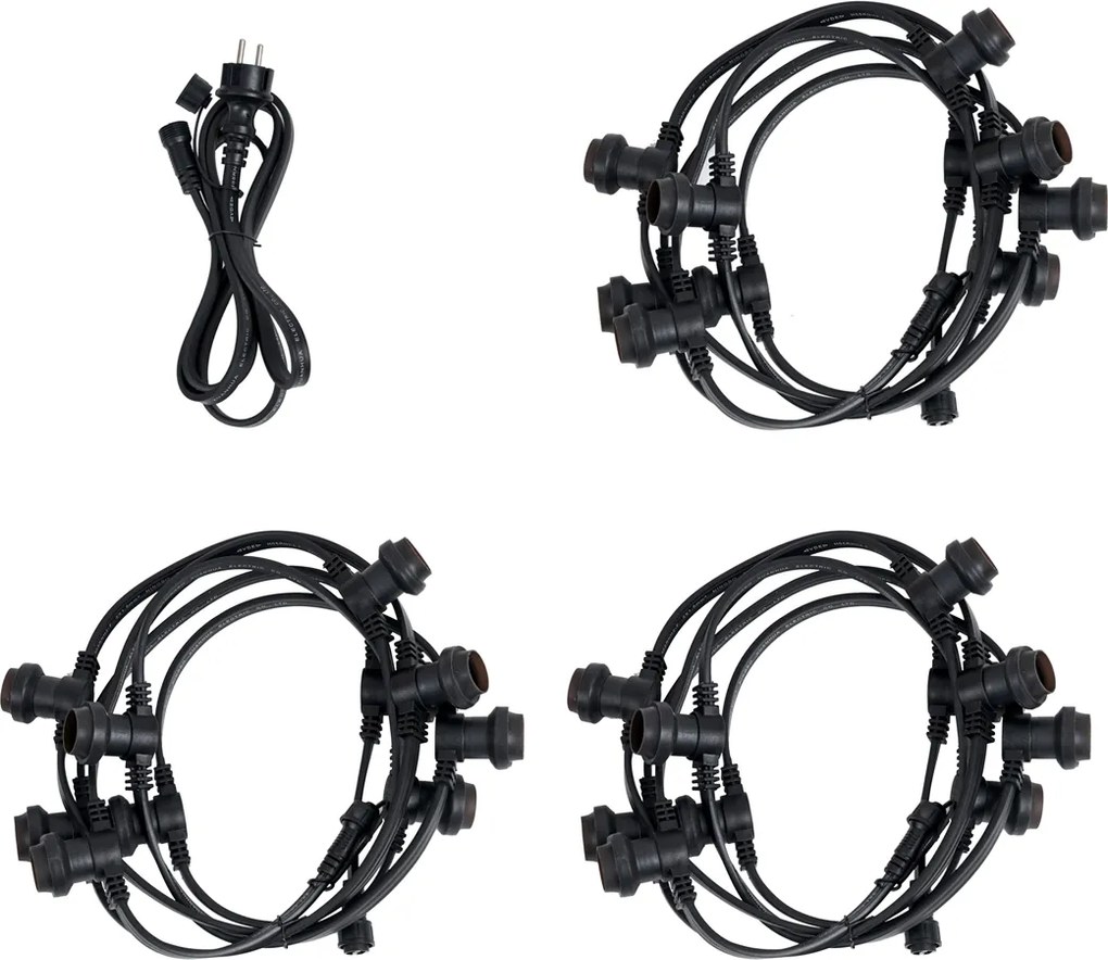 Lichtsnoer zwart koppelbaar met stekker 14m incl. E27 P45 30-lichts IP44 - Lubber
