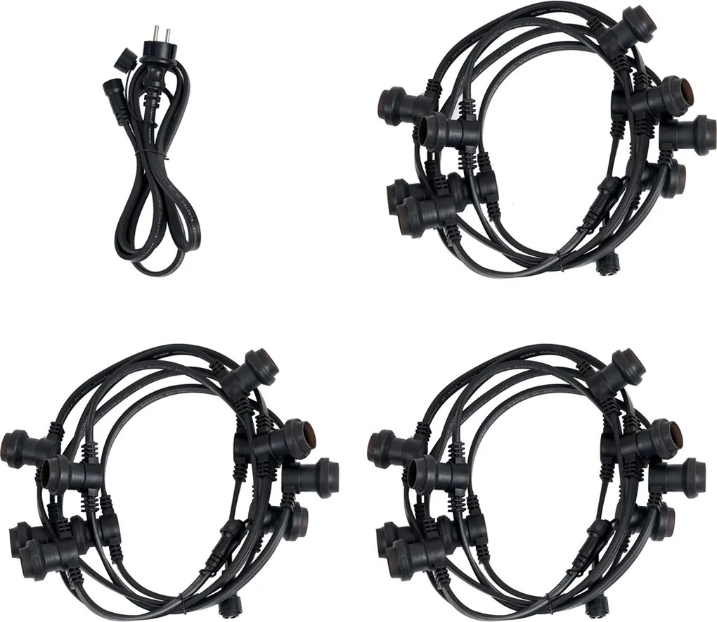 Lichtsnoer zwart koppelbaar met stekker 14m incl. E27 P45 30-lichts IP64 - Lubber