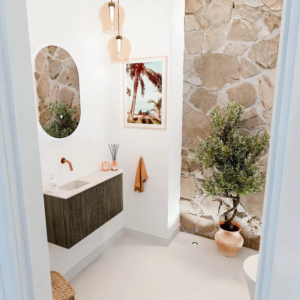 Mondiaz Joya DLux 80cm toiletmeubel ronding rechts shadow met wastafel faye links zonder kraangat meli