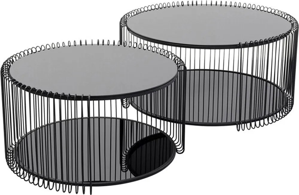 Ronde Salontafel Set Met Glasplaat Zwart - 69.5 X 69.5cm.
