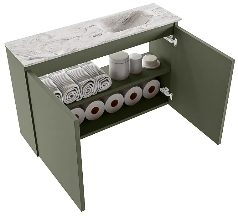 Mondiaz Ture DLux toiletmeubel 80cm army met wastafel glace rechts met kraangat