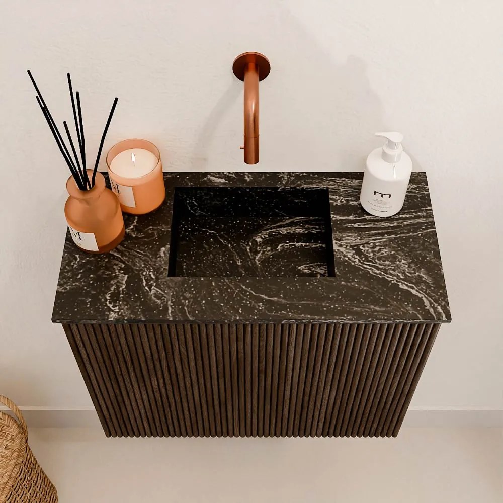 Mondiaz Joya DLux 50cm toiletmeubel walnut met wastafel faye midden zonder kraangat lava