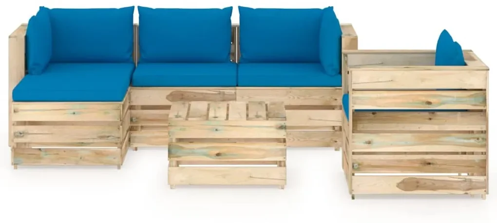 vidaXL 6-delige Loungeset met kussens groen geïmpregneerd hout