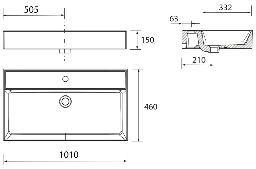 Muebles Veneto keramische wastafel 101x46x12cm wit