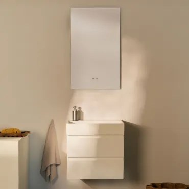 Badkamermeubelset Van Hout En Essenhoutfineer Met Geïntegreerde Wastafel Ona Wit & Rectangular Led And Antifog 55x90 Cm Kirvex & Zonder Kraan - Sklum