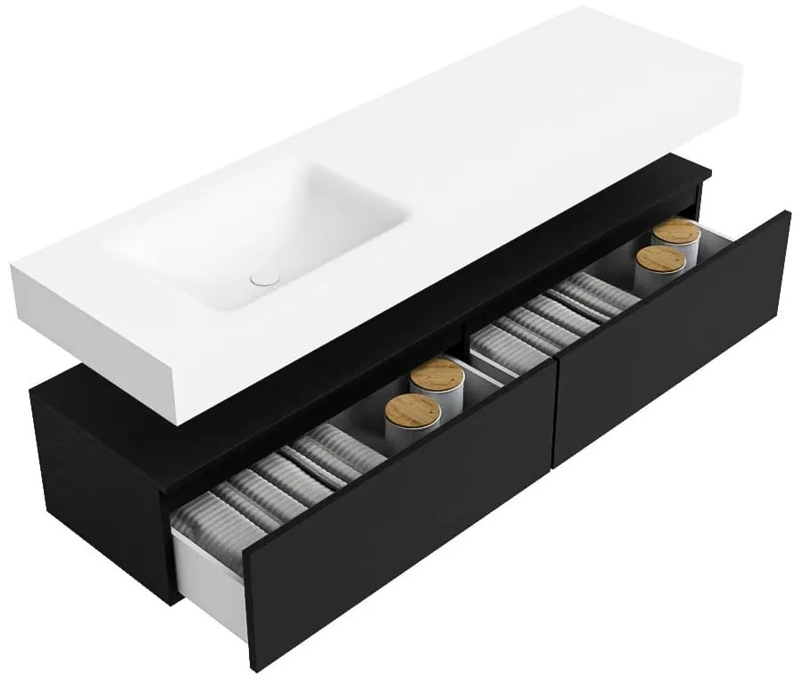 Zaro Alan badmeubel 160cm urban 2 lades met vrijhangende wastafel cloud links 1 kraangat talc
