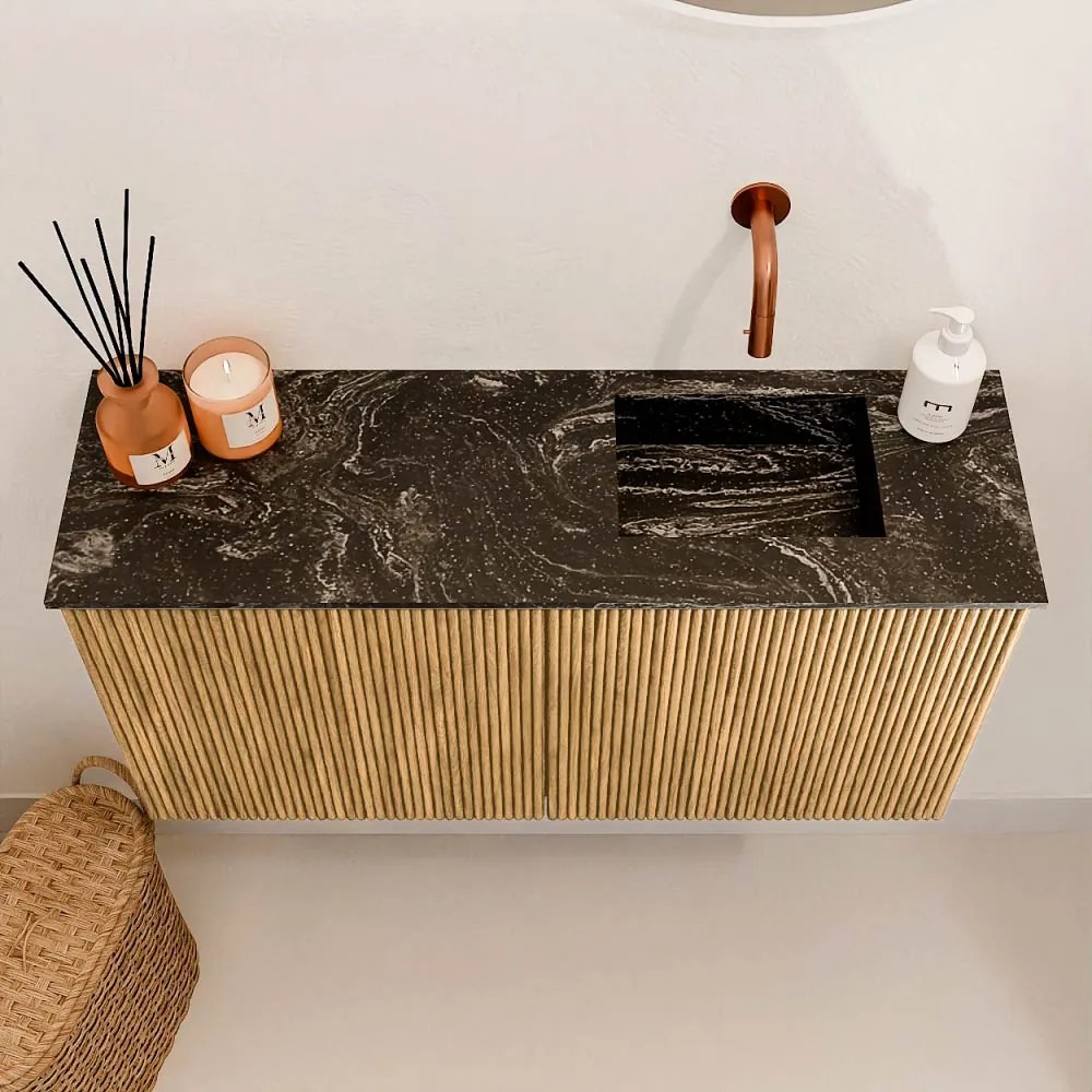 Mondiaz Joya DLux 80cm toiletmeubel oak met wastafel faye rechts zonder kraangat lava