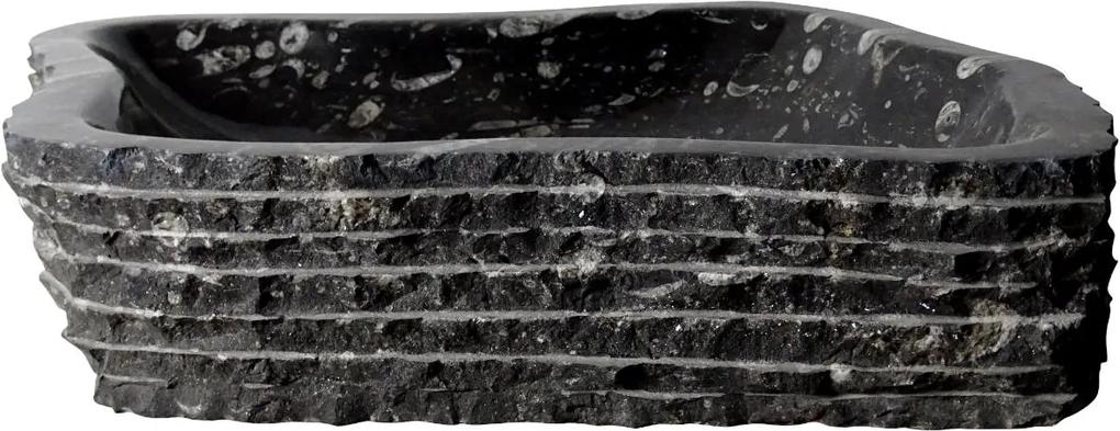 Zwart marmeren waskom | Eeuwenoud Orthoceras Fossiel | 47 x 55 x 11,5 cm