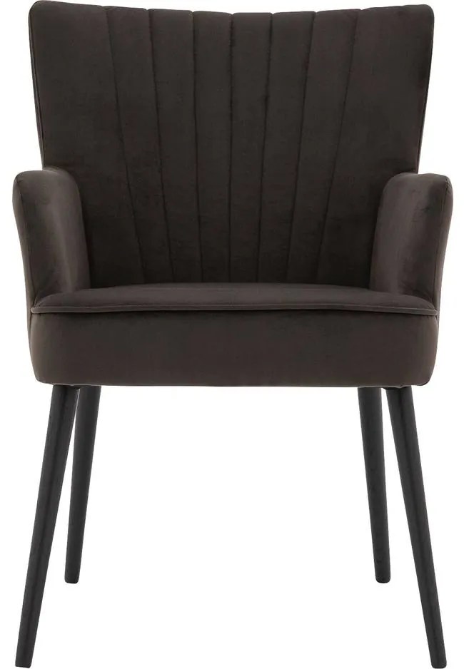 Goossens Eetkamerstoel Rob bruin velvet stof met armleuning, urban industrieel