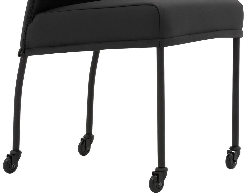 Goossens Eetkamerstoel Funk Zwarte Poten zwart leer leuning en Zwart skater wiel met zwarte kapmet wielen, modern design