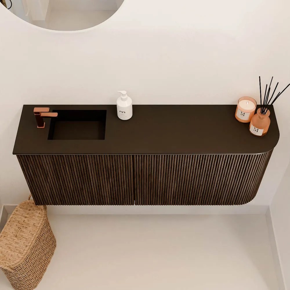 Mondiaz Joya 100cm toiletmeubel ronding rechts walnut met wastafel faye links 1 kraangat urban