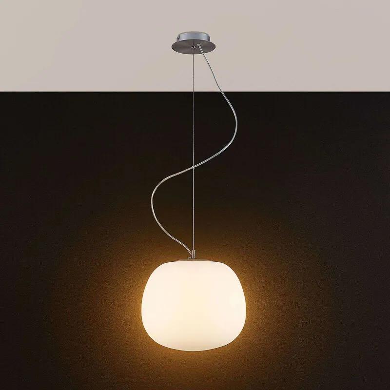 Glazen hanglamp Ginevra, rond, wit, 28 cm