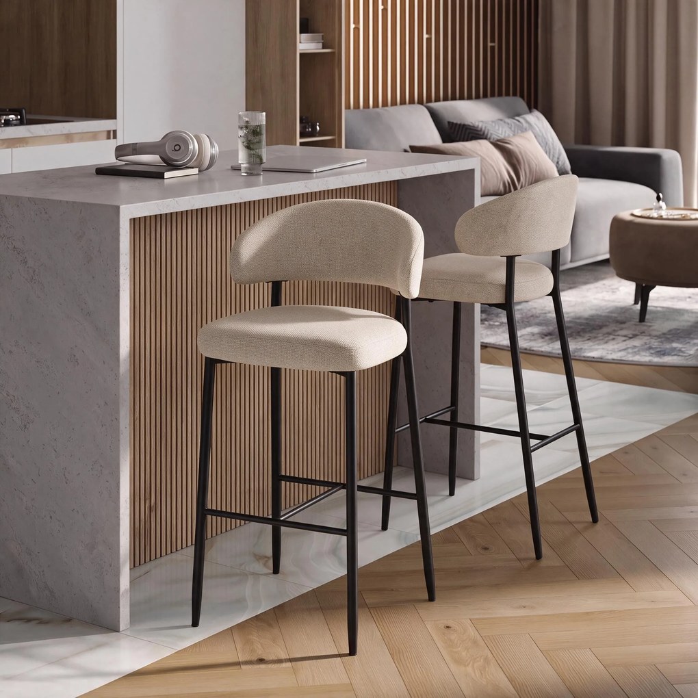 Mazzoni IRIS Beige (stof Basel 24)/zwart onderstel - GESTOFFEERDE BARKRUK VOOR KEUKEN/BAR