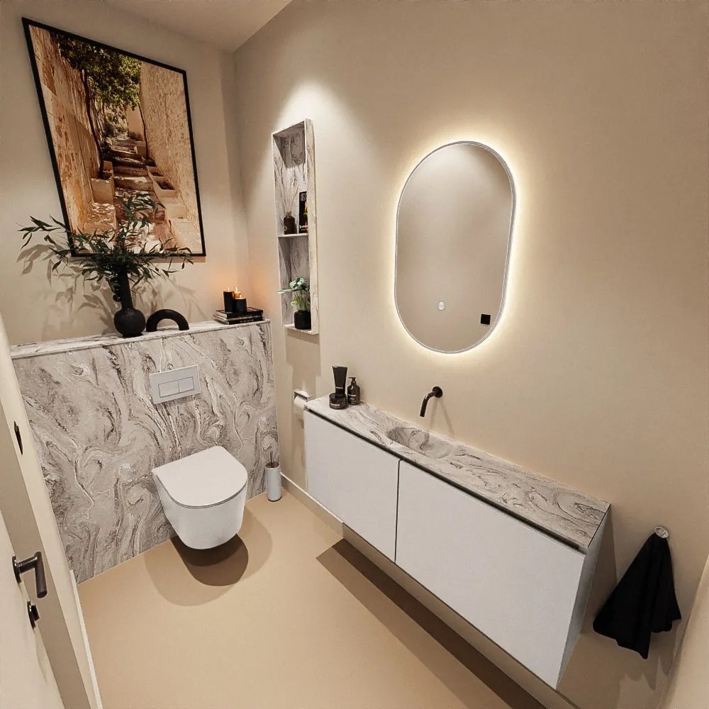 Mondiaz Ture DLux toiletmeubel 120cm linen met wastafel glace midden zonder kraangat