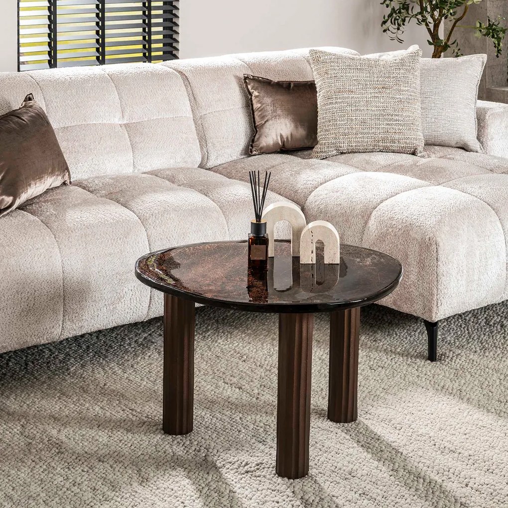 Salontafel Getrokken Glas Koperkleur Groot - 70 X 59cm.