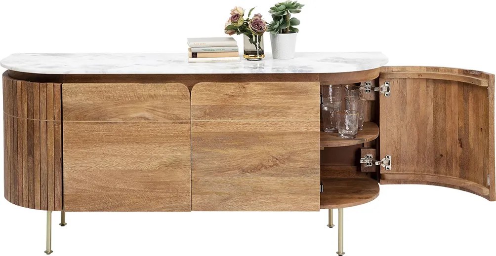 Dressoir Mangohout En Marmer - 160x45x78cm.