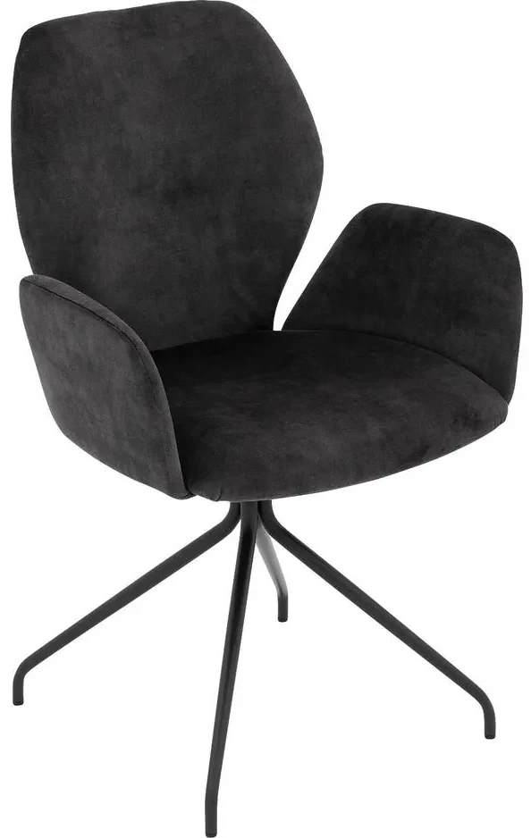 Goossens Eetkamerstoel Hera antraciet velvet stof met armleuning, modern design