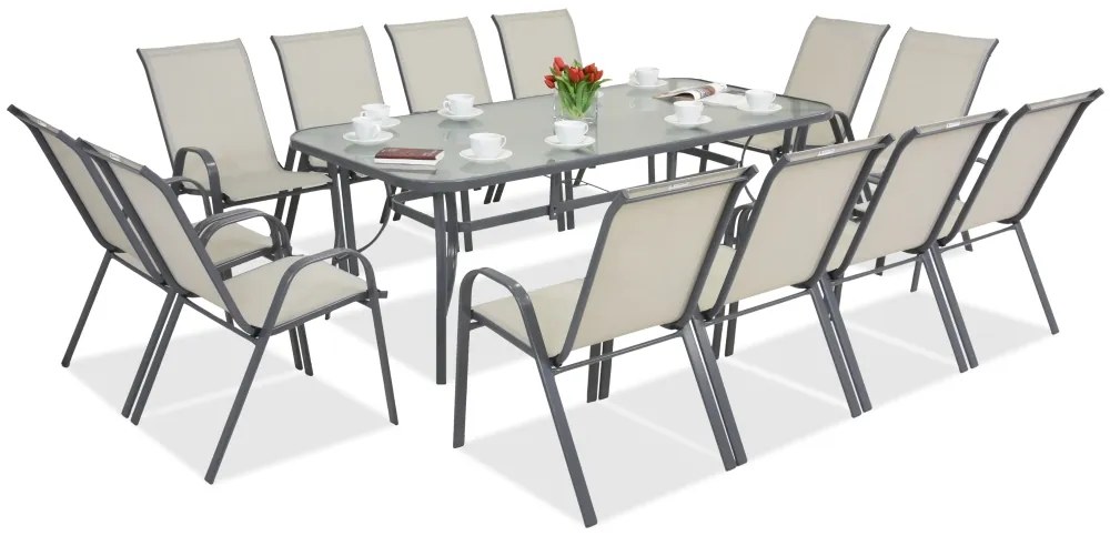 Modena metalen tuinmeubel voor 12 personen met grote tafel Garden Point lichtgrijs
