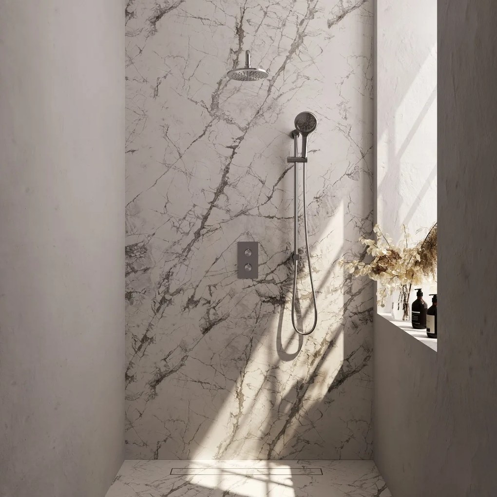 Brauer Brushed Edition complete inbouw regendouche met 3 standen handdouche, gebogen wandarm, glijstang en hoofddouche 20cm set 45 RVS geborsteld PVD